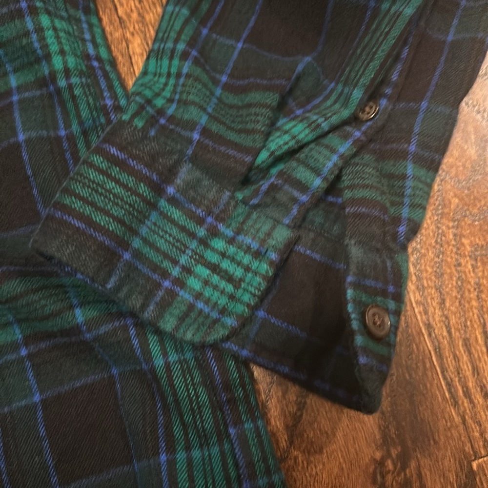 Lands’ End Evergreen Blackwatch plaid cotton flannel traditional fit shirt L - Picture 5 of 7
